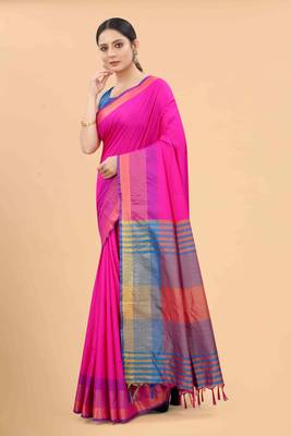 Silk Land  Pink  Solid Art Silk Saree  2