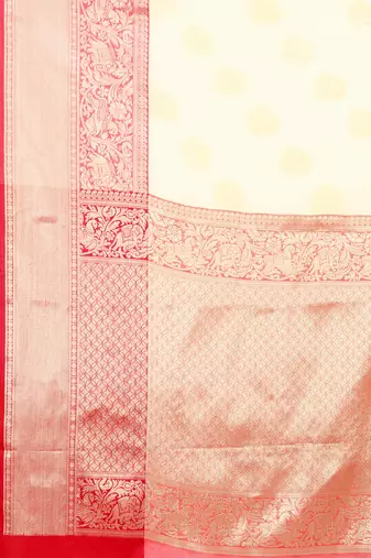 Silk Land  White  Woven Design Silk Blend Saree 
