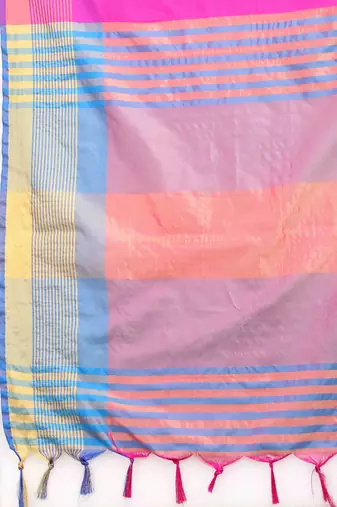 Silk Land  Pink  Solid Art Silk Saree 
