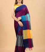 Silk Land  Blue  Solid Art Silk Saree 