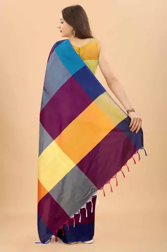 Silk Land  Blue  Solid Art Silk Saree 