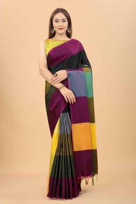 Silk Land  Purple  Solid Art Silk Saree  1