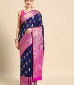 Silk Land  Navy Blue  Floral Art Silk Saree 