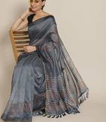 Silk Land  Black  Striped Cotton Blend Saree 