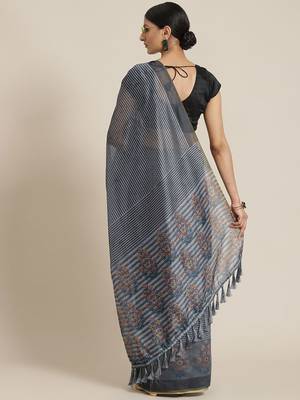 Silk Land  Black  Striped Cotton Blend Saree  2