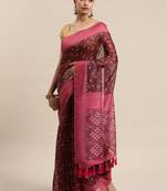 Silk Land  Brown  Printed Cotton Blend Saree 