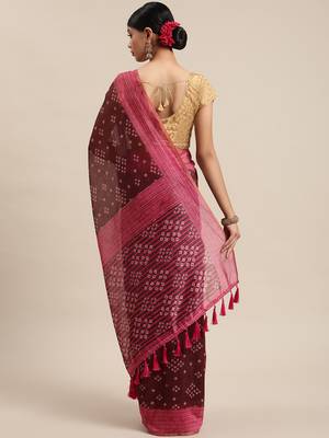 Silk Land  Brown  Printed Cotton Blend Saree  2