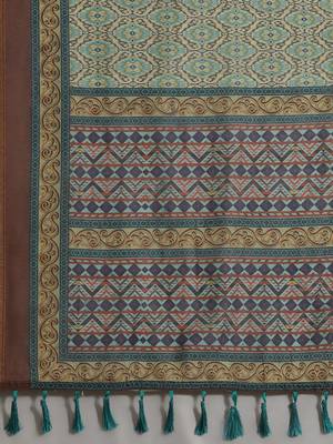 Silk Land  Green  Printed Cotton Blend Saree  4
