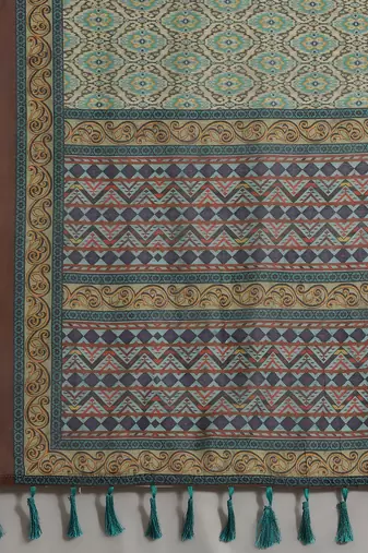 Silk Land  Green  Printed Cotton Blend Saree 