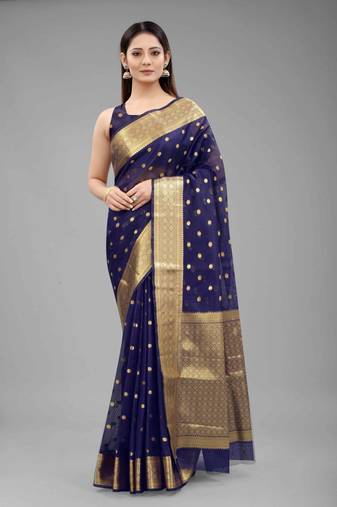  navy blue  embellished silk blend saree 