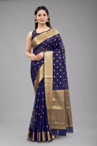 navy blue  embellished silk blend saree 