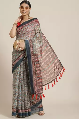 Silk Land  Multicolored Printed Cotton Blend Saree 
