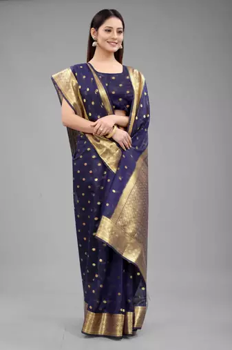  navy blue  embellished silk blend saree 