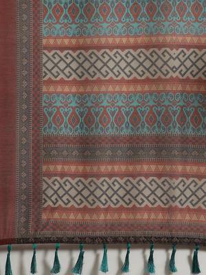 Silk Land  Teal  Printed Cotton Blend Saree  4