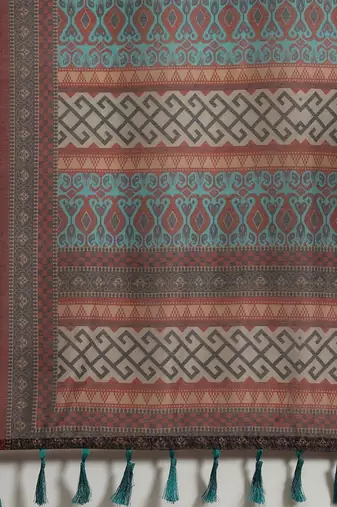Silk Land  Teal  Printed Cotton Blend Saree 