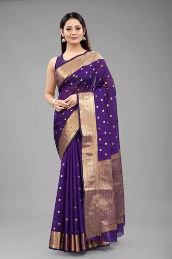 Silk Land  blue  embellished silk blend saree 
