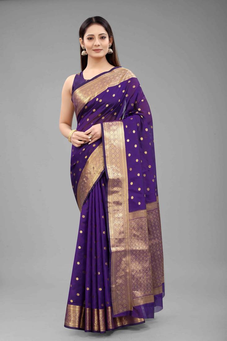 Silk Land  blue  embellished silk blend saree 