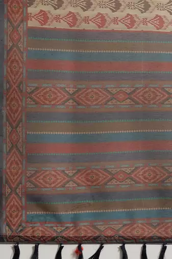 Silk Land  navy blue  printed cotton blend saree 