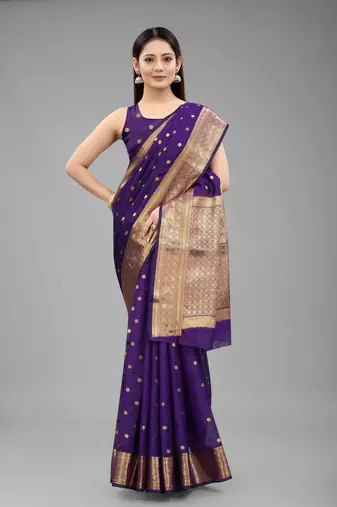Silk Land  blue  embellished silk blend saree 