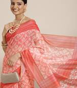 Silk Land  Pink  Printed Cotton Blend Saree 
