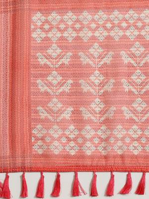 Silk Land  Pink  Printed Cotton Blend Saree  5