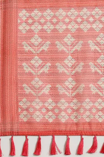 Silk Land  Pink  Printed Cotton Blend Saree 