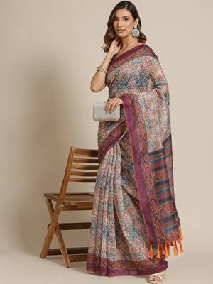 Silk Land  Multicolored Printed Cotton Blend Saree  1