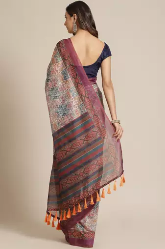 Silk Land  Multicolored Printed Cotton Blend Saree 