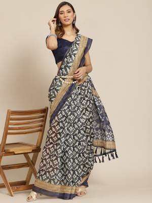 Silk Land  Black  Printed Cotton Blend Saree  2