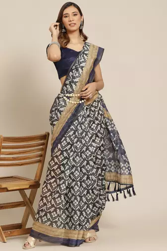 Silk Land  Black  Printed Cotton Blend Saree 
