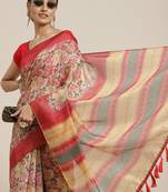 Silk Land  Yellow  Printed Cotton Blend Saree 