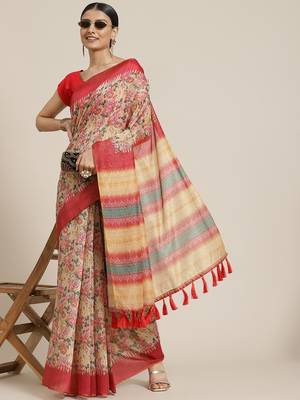 Silk Land  Yellow  Printed Cotton Blend Saree  2