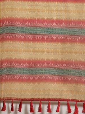 Silk Land  Yellow  Printed Cotton Blend Saree  5
