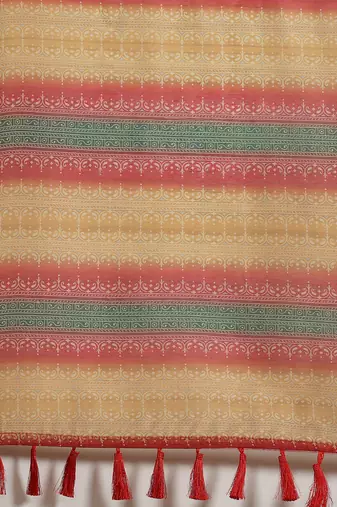 Silk Land  Yellow  Printed Cotton Blend Saree 
