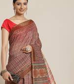 Silk Land  Beige  Printed Cotton Blend Saree 