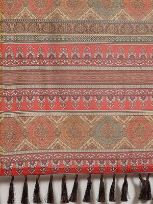 Silk Land  Beige  Printed Cotton Blend Saree  5