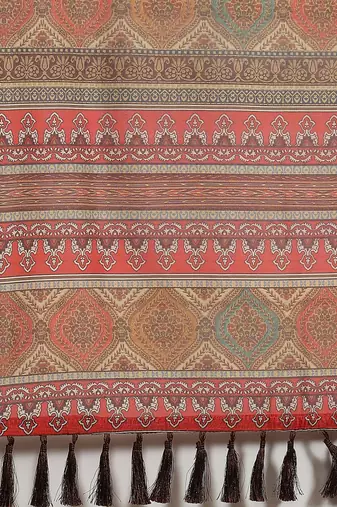 Silk Land  Beige  Printed Cotton Blend Saree 