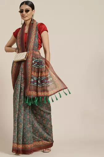 Silk Land  Maroon  Printed Cotton Blend Saree 