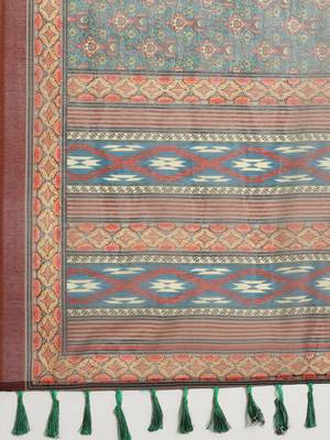Silk Land  Maroon  Printed Cotton Blend Saree  5