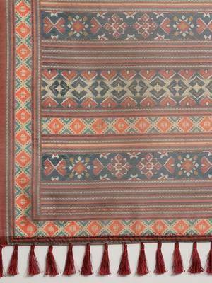 Silk Land  Brown  Printed Cotton Blend Saree  5
