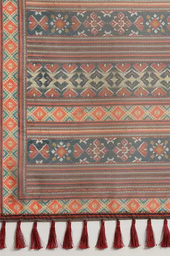 Silk Land  Brown  Printed Cotton Blend Saree 