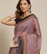 Silk Land  Grey  Printed Cotton Blend Saree 