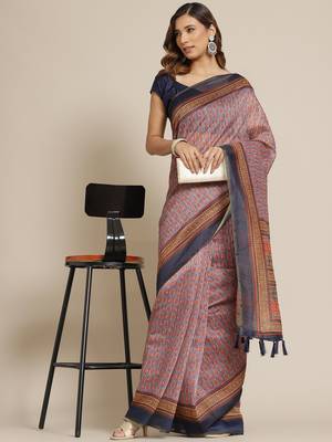 Silk Land  Grey  Printed Cotton Blend Saree  2