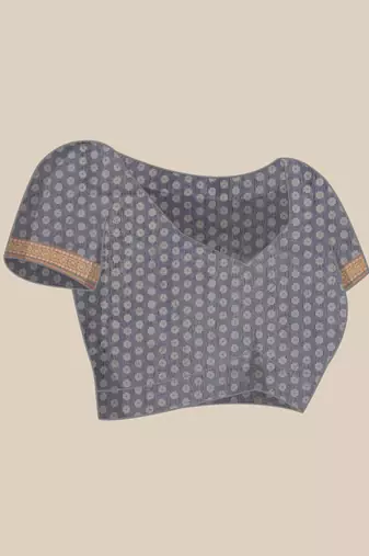 Silk Land  Grey  Printed Cotton Blend Saree 