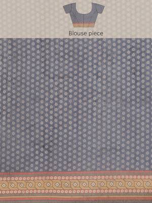 Silk Land  Grey  Printed Cotton Blend Saree  4