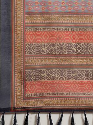 Silk Land  Grey  Printed Cotton Blend Saree  5