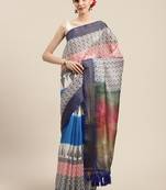 Silk Land  Multicolored Printed Cotton Blend Saree 