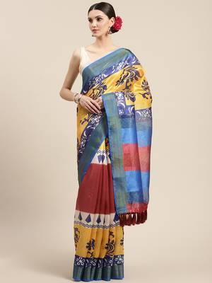 Silk Land  Multicolored Printed Cotton Blend Saree  1
