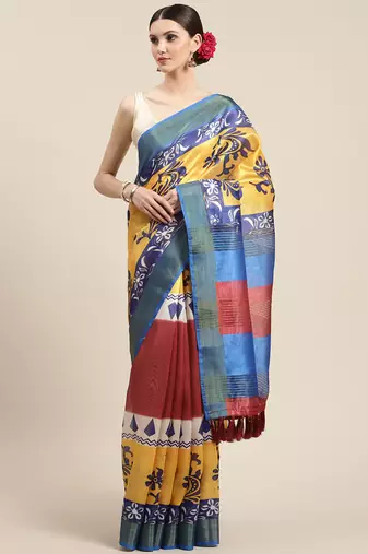 Silk Land  Multicolored Printed Cotton Blend Saree 