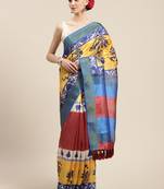 Silk Land  Multicolored Printed Cotton Blend Saree 